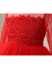 Beaded Red Lace Tulle Flower Girl Dress Birthday Party Dress